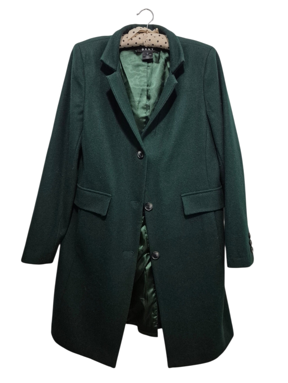 DKNY Emerald Green Wool-blend Lined Coat SIZE MEDIUM